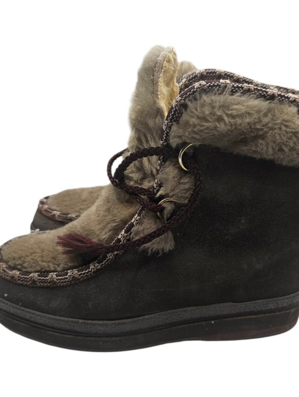 Vintage Snowland Faux Fur Suede Boots Sherpa Lined Lace Up Retro Winter Size 7